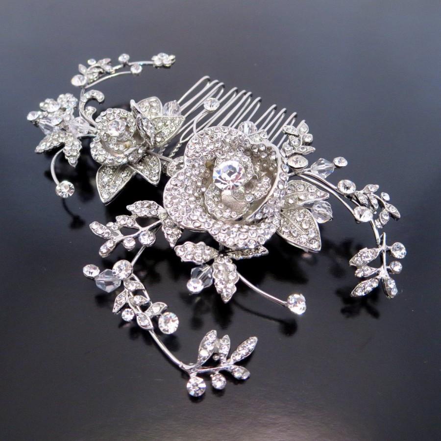 زفاف - Bridal rhinestone hair comb, Bridal hair vine, Wedding hair accessory, Rhinestone flower hair comb