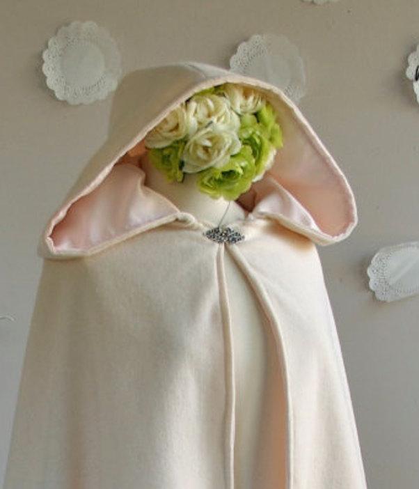 Hochzeit - Hooded Wool Cape Hip Length Bridal Cape Velvet Cashmere
