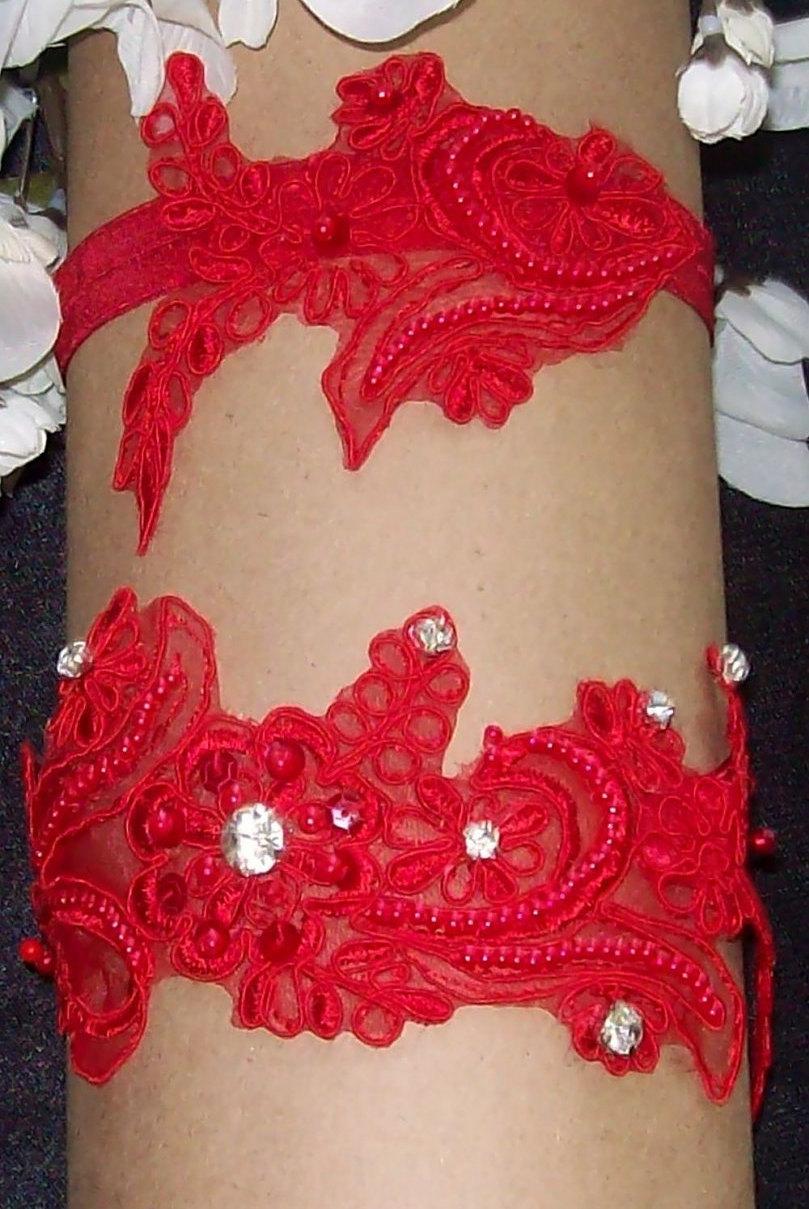 Wedding - Bridal Garter,Red Lace Garter,Sexy Garter,Wedding Garter,Plus Size Garter,Garter Set,Rhinestone Garter,Bridal Garter,Red Wedding