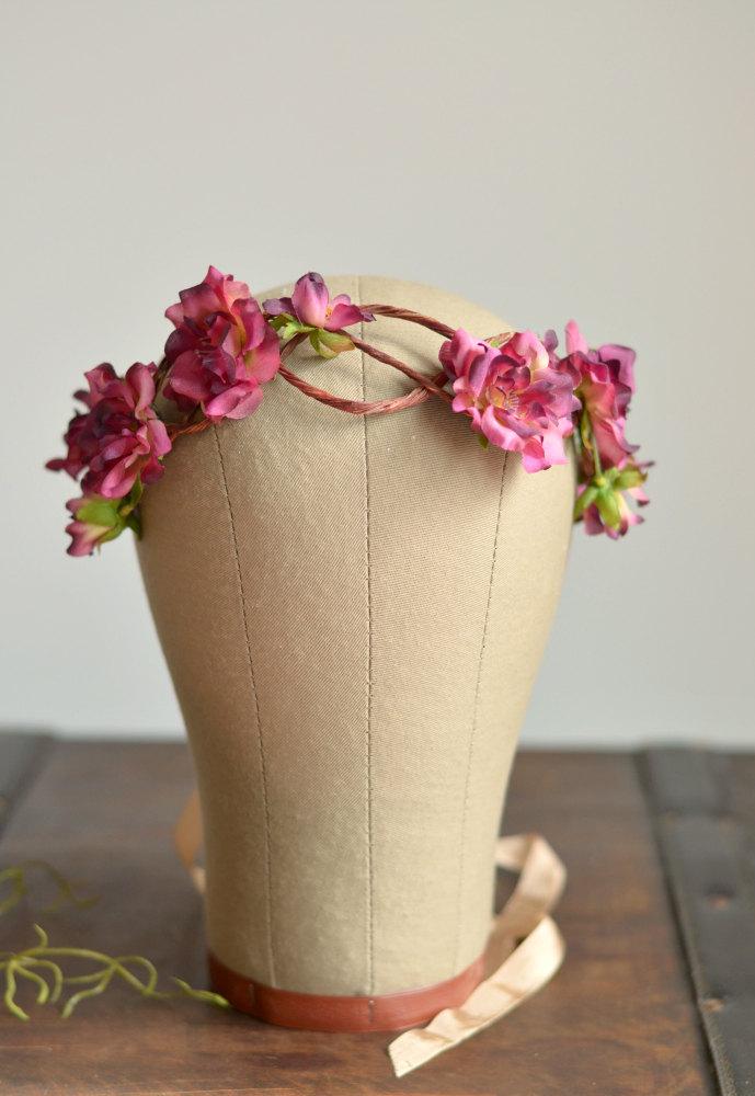 Mariage - Bridal flower crown, rose crown, flower headpiece, floral headband, wedding hair accessories - Freya