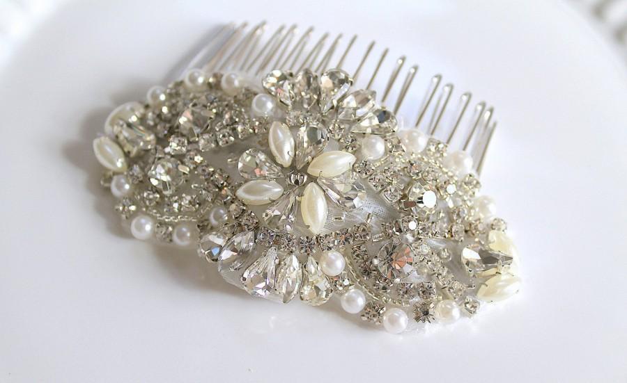 زفاف - Bridal beaded pearl & crystal luxury headpiece. Rhinestone applique wedding hair comb. DUCHESS PEARL PETITE