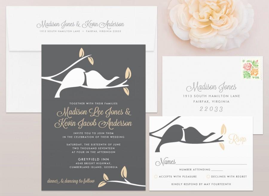 Wedding - Love Birds Wedding Invitation & RSVP Set - Calligraphy Wedding Invitation, Script Wedding Invitation, Calligraphy Wedding Invites