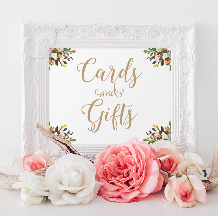 Свадьба - Cards and Gifts Sign - 8 x 10 - mixed gold fonts - Vintage Blooms - PDF and JPG files - Instant Download
