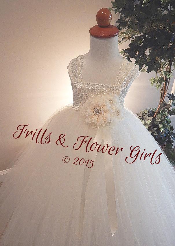 Wedding - Ivory Flower Girl Dress Ivory Lace Flower Girl Dress Ivory Lace Tutu Dress Flower Girl Dress Sizes 2, 3, 4, 5, 6 up to Girls Size 10