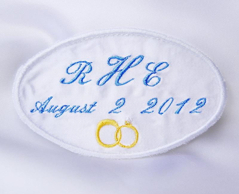 Mariage - Personalized Wedding Dress Label  oval  White Satin by Natalia Sabins Custom Embroidered