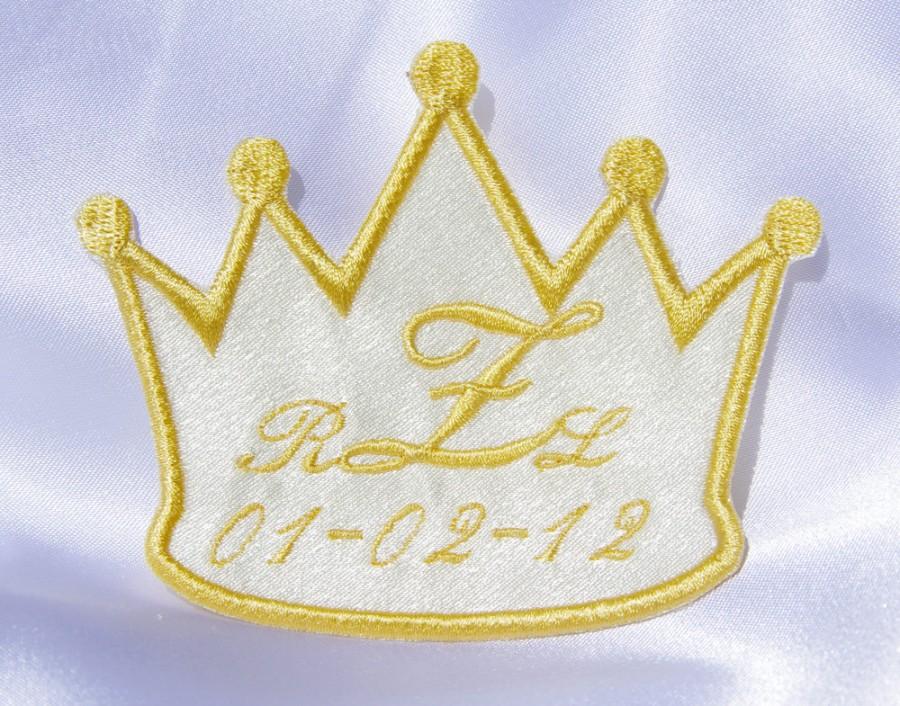 Mariage - Personalized Wedding Dress Label crown Crem  Satin by Natalia Sabins Custom Embroidered