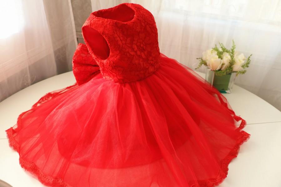 زفاف - Hot Red Thanksgiving Dress Toddler, Baby Christmas Dress, Newborn Pageant Dress, Baby Tutu 1st Birthday, PD087-1