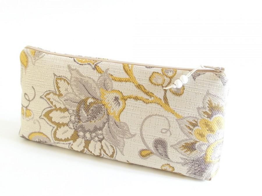 Hochzeit - Gold Floral Clutch, Wedding Bridesmaid Gift, Unique Evening Handbag, OOAK Cosmetic Purse
