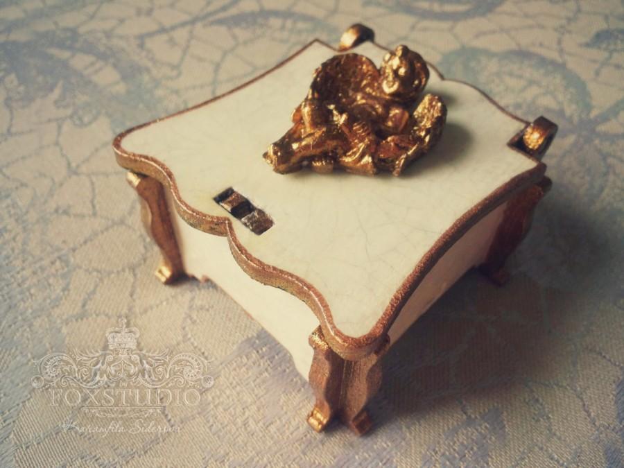 زفاف - Golden Save the Date Box. Angel Wedding Ring Box. Personalized ring bearer, ring warming. Handmade engagement ring holder. Wedding box