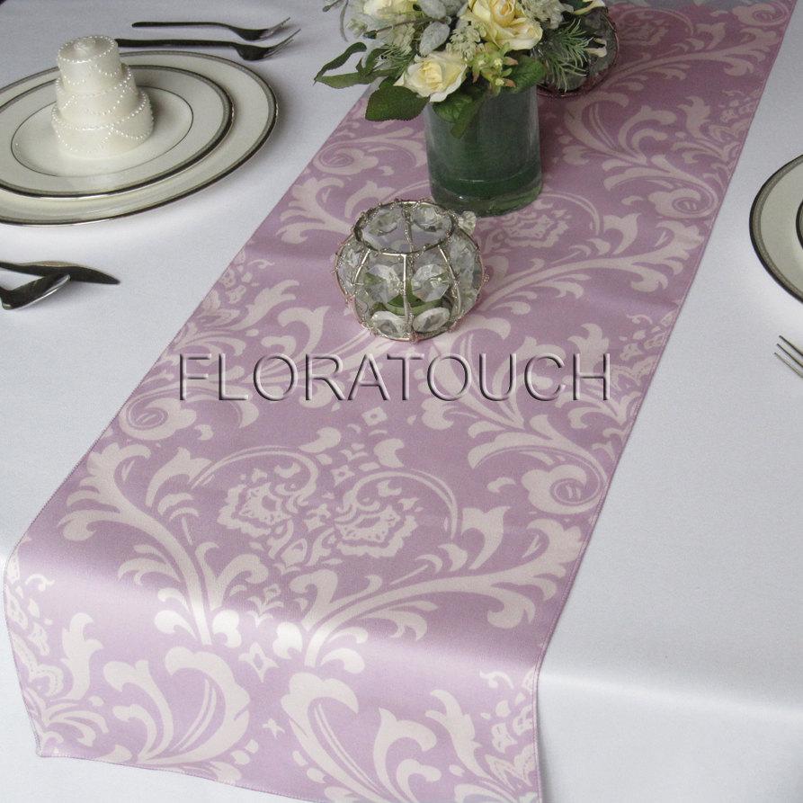 زفاف - Traditions Lavender and White Damask Table Runner Wedding Table Runner