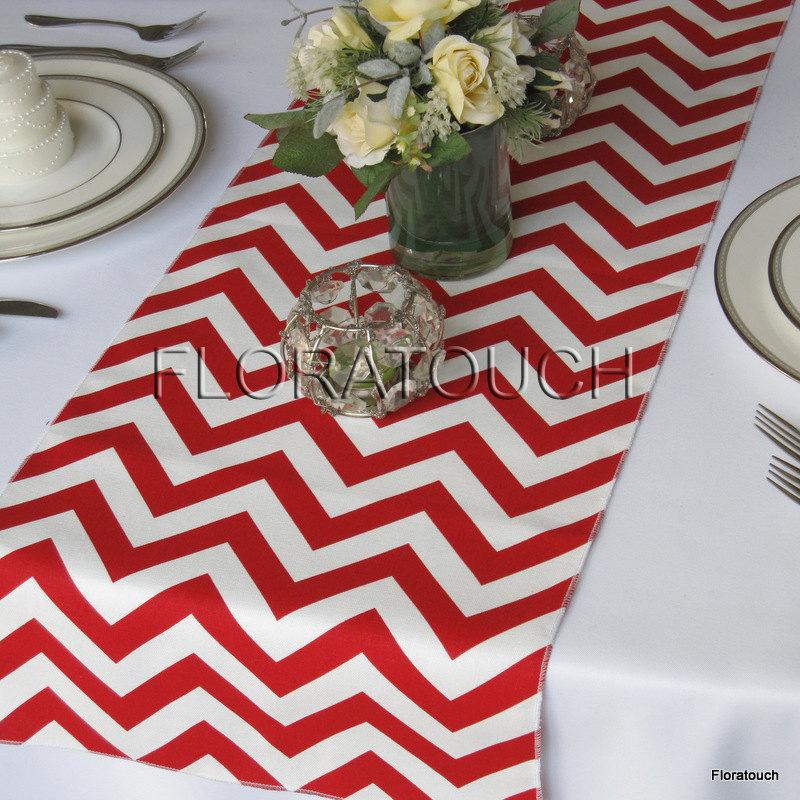 Mariage - White and Red Chevron Table Runner Wedding Table Runner