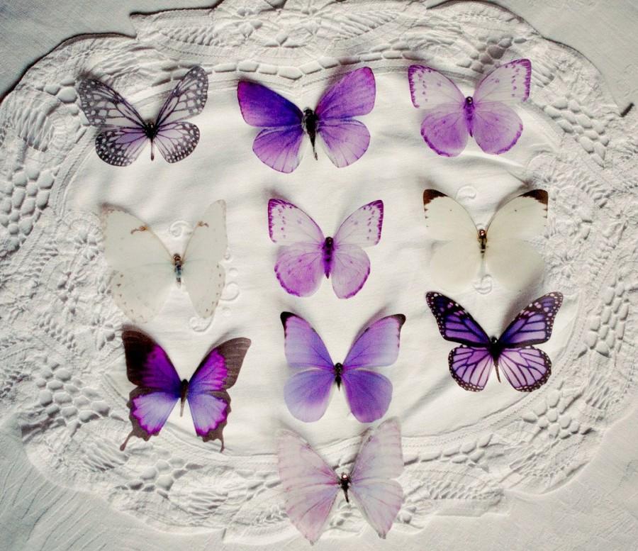 Свадьба - Frosted Paper Butterfly decorations (box of 10) Purple Mix