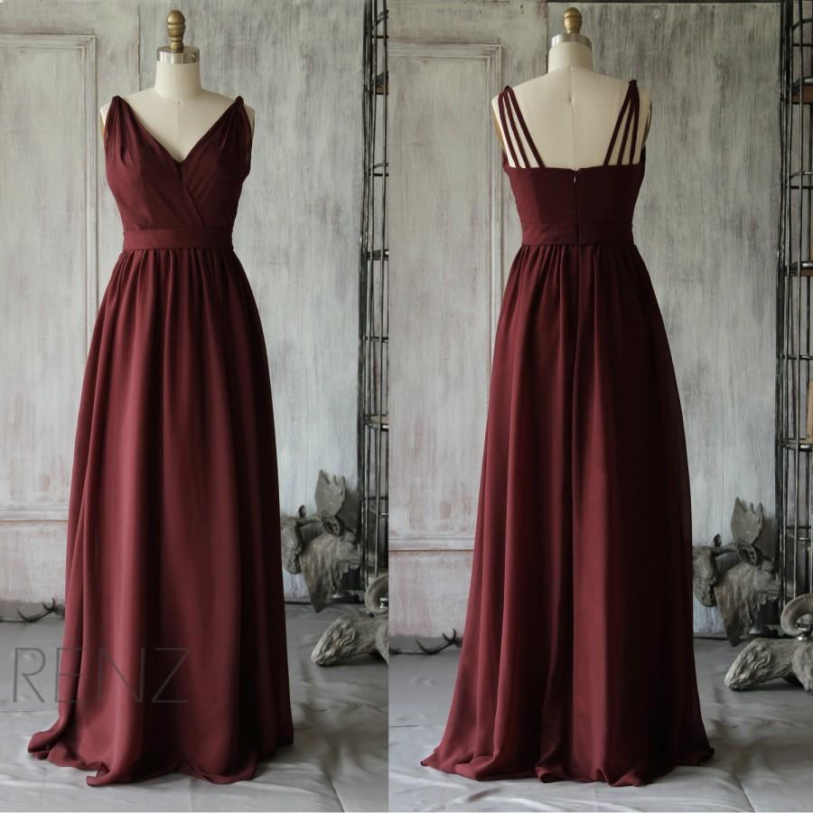 Mariage - 2015 V neck Wine Bridesmaid dress Long, Red Formal dress Ruched, Backless Wedding dress, Long Party dress, Prom dress floor length (F068)