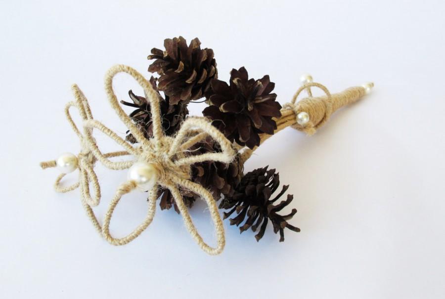 Wedding - Natural Bouquet Pine Cone Jute Flowers Flower Bouquet Wedding Bouquets Decoration Decor Brown Ivory White Fake Pearls Accessories Arranging