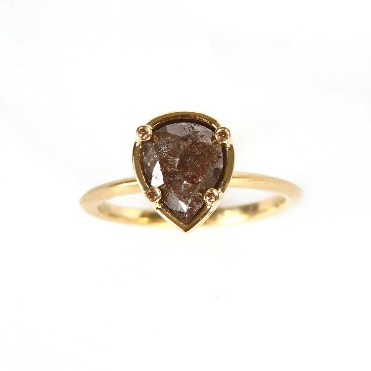 Wedding - Raw Diamond Ring, Rough Cut Diamond Ring, Raw Diamond Engagement Ring, Chocolate Raw Diamond Ring