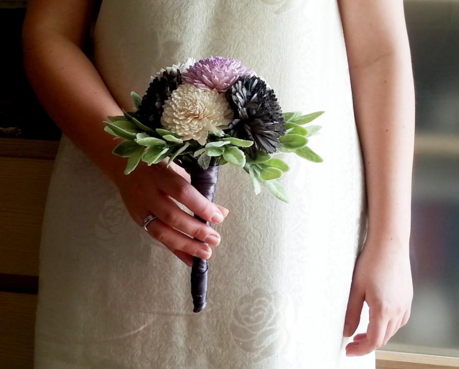 Wedding - Small toss Ivory lilac dark grey rustic wedding BOUQUET sola Flowers, olive leafs, spring summer wedding, pastel bouquet, bridesmaid, custom
