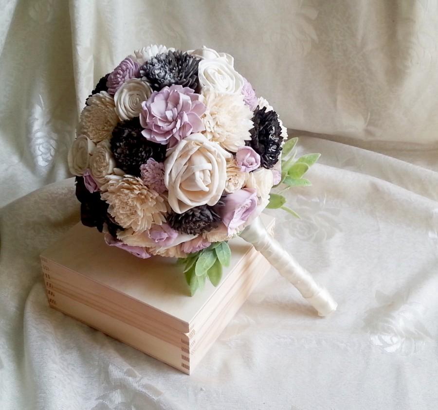Wedding - MEDIUM Ivory lilac dark grey rustic wedding BOUQUET sola Flowers, olive leafs, spring summer wedding, pastel bouquet, custom