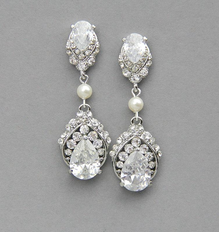 Mariage - Wedding Earrings, Chandelier Earrings, Bridal Earrings, Vintage Wedding, Crystal Pearl Earrings, Wedding Jewelry