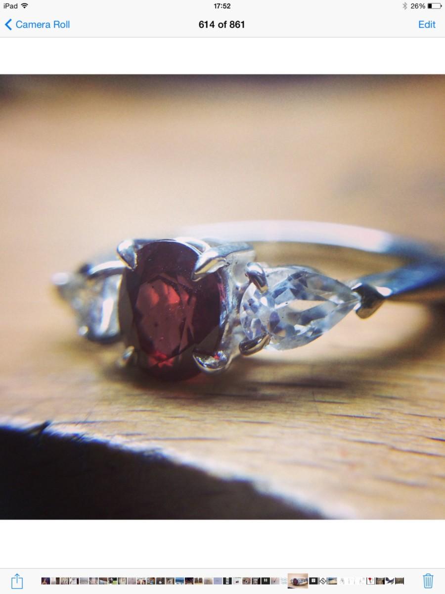 Mariage - Handmade Rhodolite garnet and white topaz ring size P (possible engagement ring?)