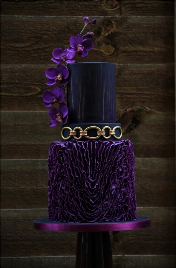 Wedding - Purple, Black And Gold Wedding Cake