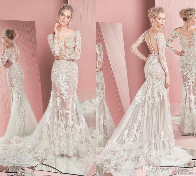 Hochzeit - Zuhair Murad Bridal Spring 2016 Wedding Dresses Long Sleeve Illusion Sheer Neckline And Back Sexy Mermaid Wedding Dress Online with $116.92/Piece on Hjklp88's Store 