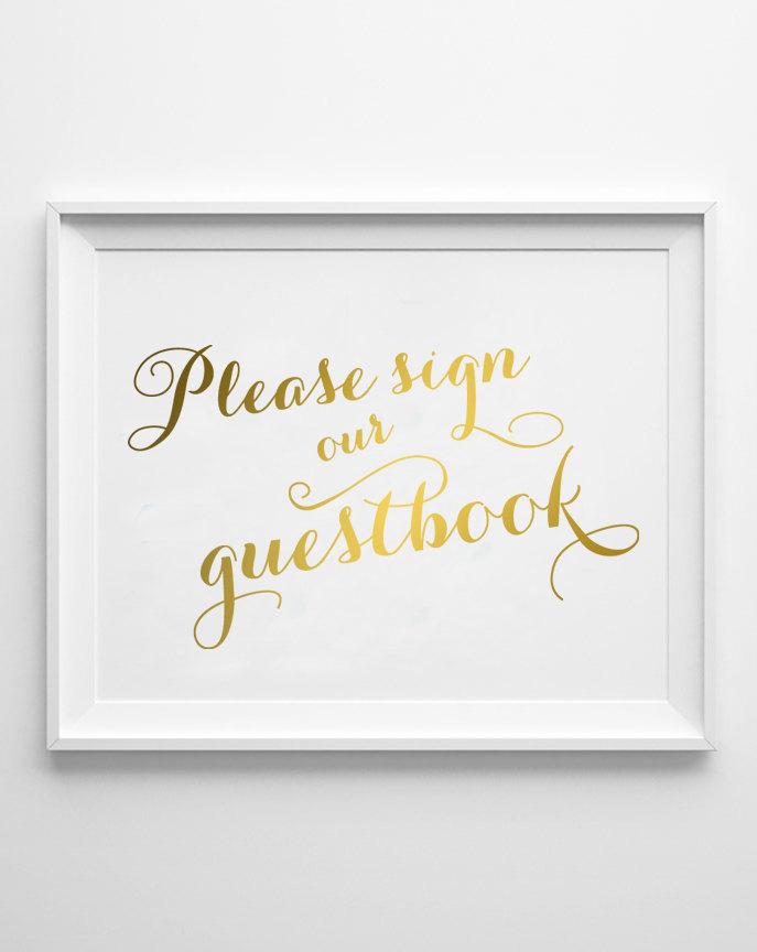 Hochzeit - Guestbook Wedding Sign in Gold Foil / Guest Book Wedding Sign / Custom Wedding Sign / Gold Wedding Sign / Reception Signs in REAL FOIL