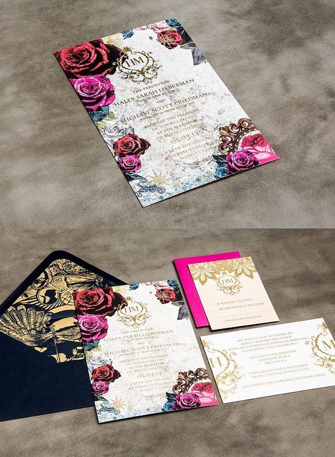 Mariage - Striking Gold And Lace Wedding Invitations