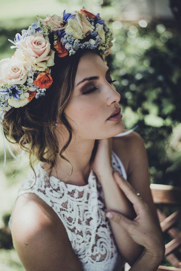 Hochzeit - The Loveliest Wedding Hairstyles With Floral Crowns - MODwedding