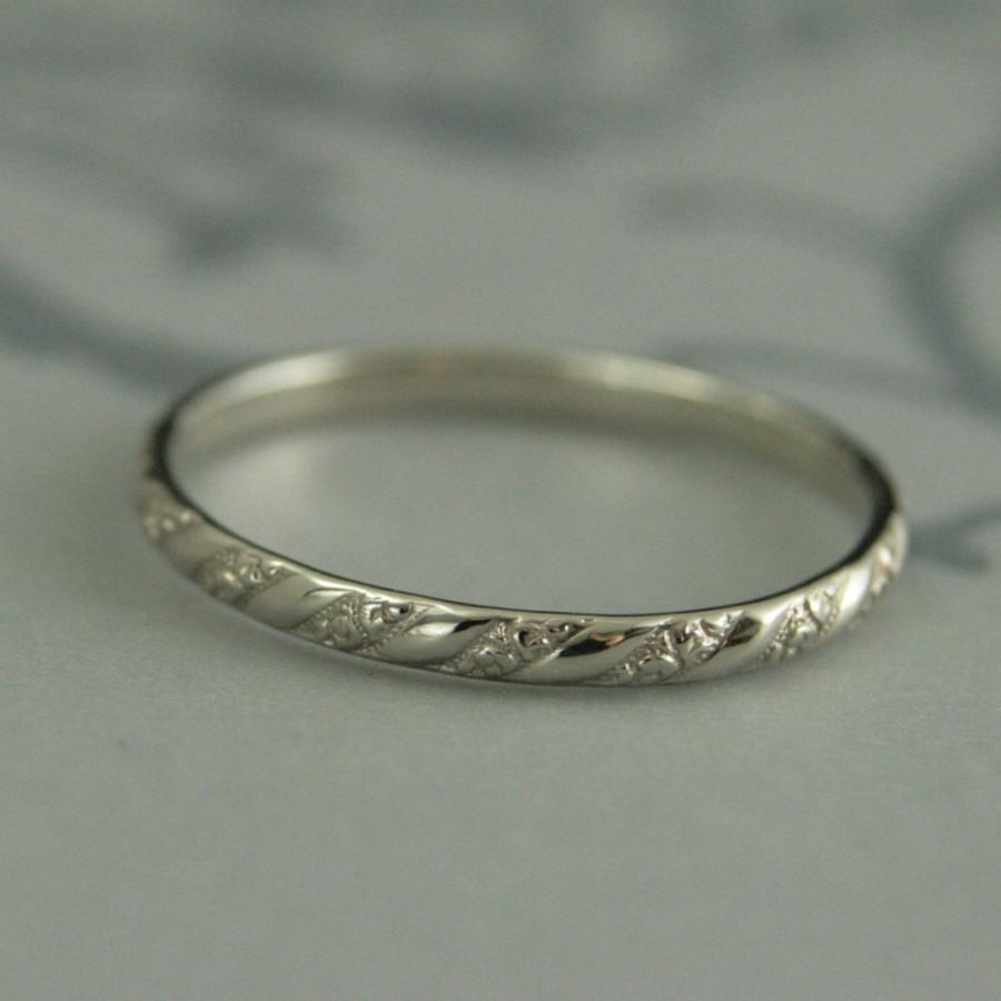 Свадьба - Thin White Gold Band--Versailles Pattern Band--Women's White Gold Wedding Ring--Vintage Style Wedding Band--Petite Gold Band