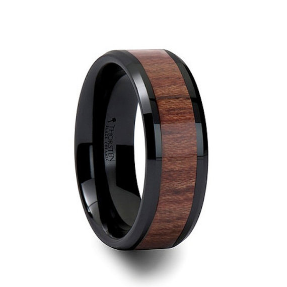 زفاف - Mens Ring/Unique Mens Rings/Black Mens Ring/wood ring/Black ceramic ring/mens wedding ring/mens wood wedding band/black ceramic band/C8BNW