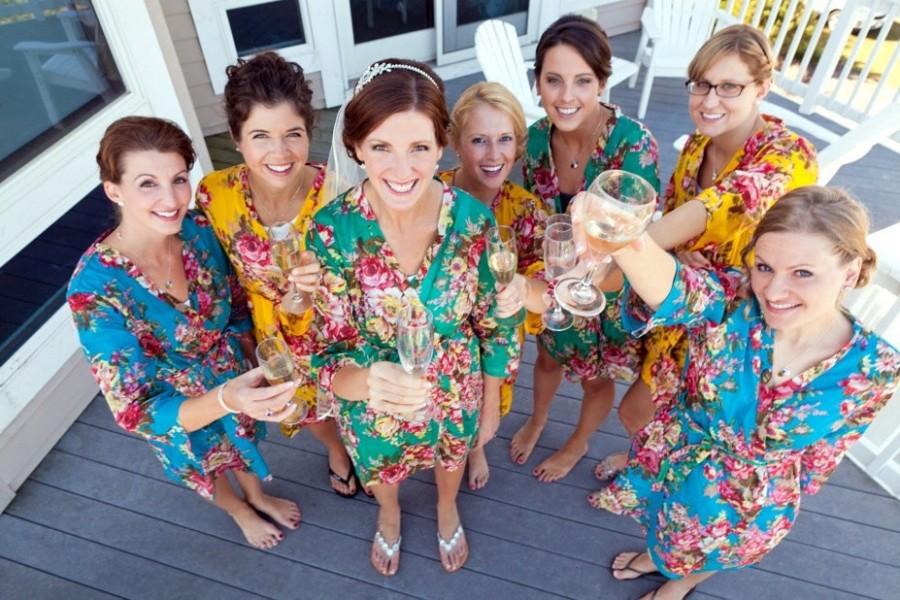 زفاف - Bridesmaids Robes Set of 7 Kimono Crossover Robe Spa Wrap Perfect bridesmaids gift, getting ready robes, Wedding shower party favors