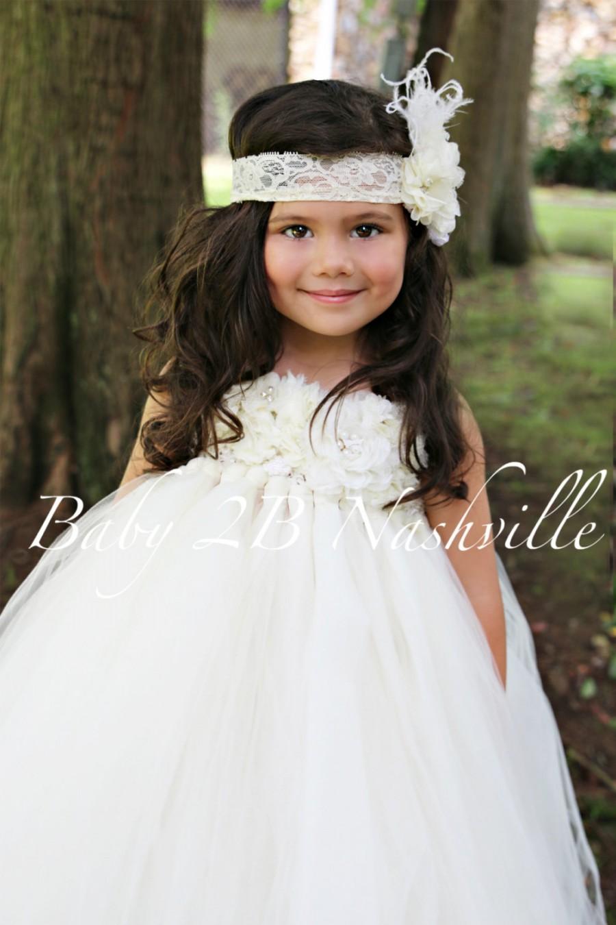Mariage - Floral Ivory Flower Girl Dress Wedding Flower Gilrl Dress Tutu Dress  All Sizes  Baby to Girls size 10