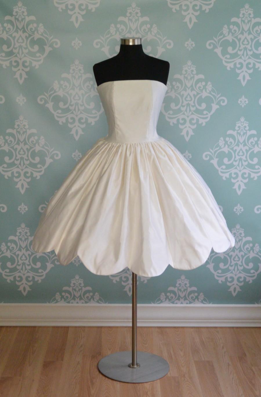 Свадьба - Wedding Dress Tea Length BUTTERCUP Silk Scallop Hem Short