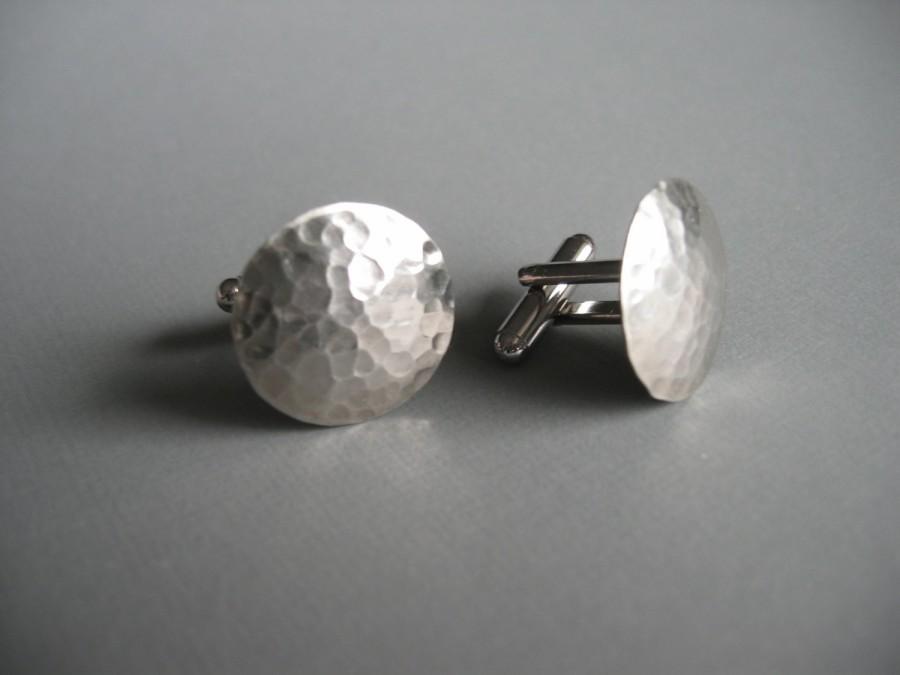 زفاف - Textured Hammered Silver CUFFLINKS-- Classic Cufflinks