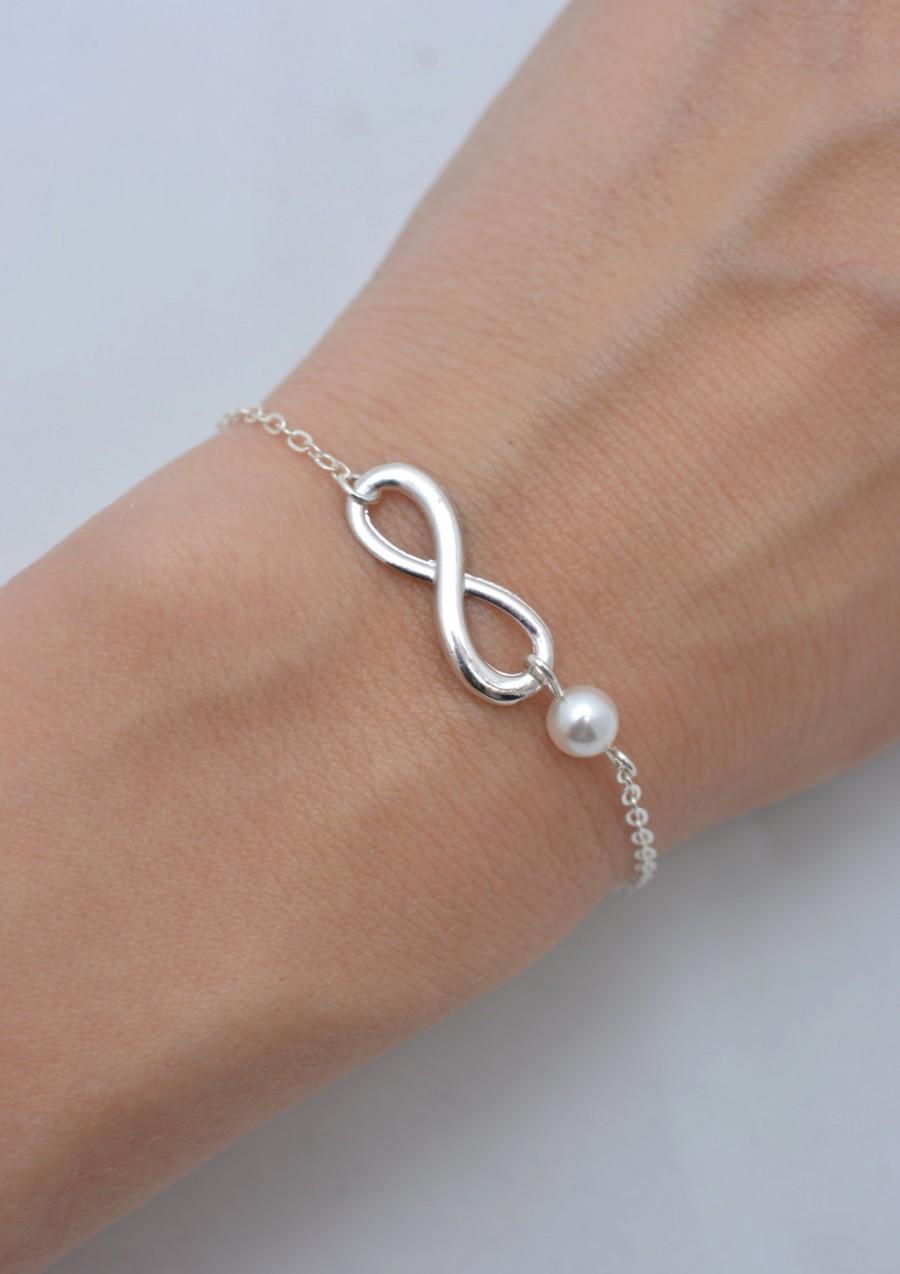 زفاف - Infinity Bracelet with Pearl, Infinity Pearl Bracelet, Infinity Bracelet, Bridesmaid Bracelet, Bridal Bracelet - Sterling Silver Chain 0217