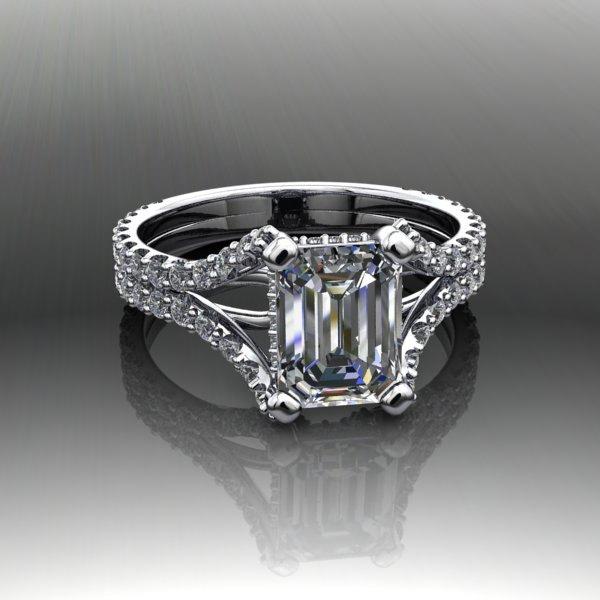 Wedding - Moissanite Emerald Cut Engagement Ring, Forever Brilliant Moissanite Diamond Accents 2.47 CTW