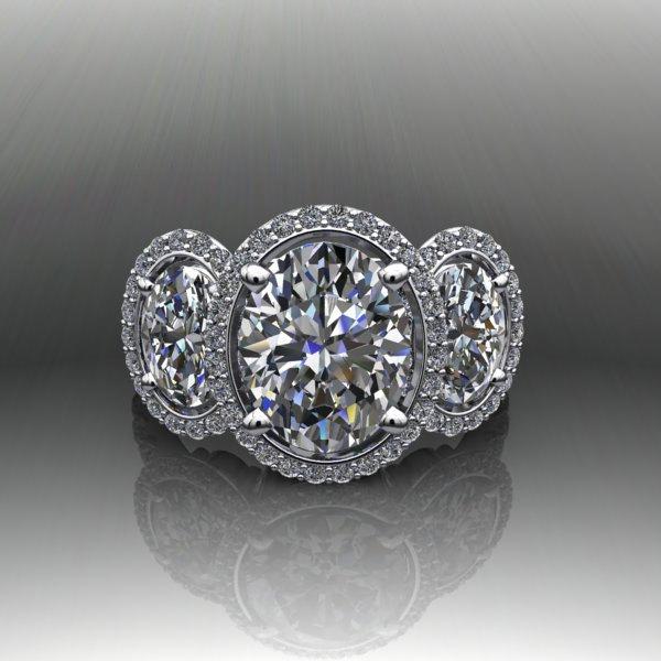 زفاف - Forever Brilliant Moissanite and Diamond Three Stone Oval Engagement Ring 4.85 CTW