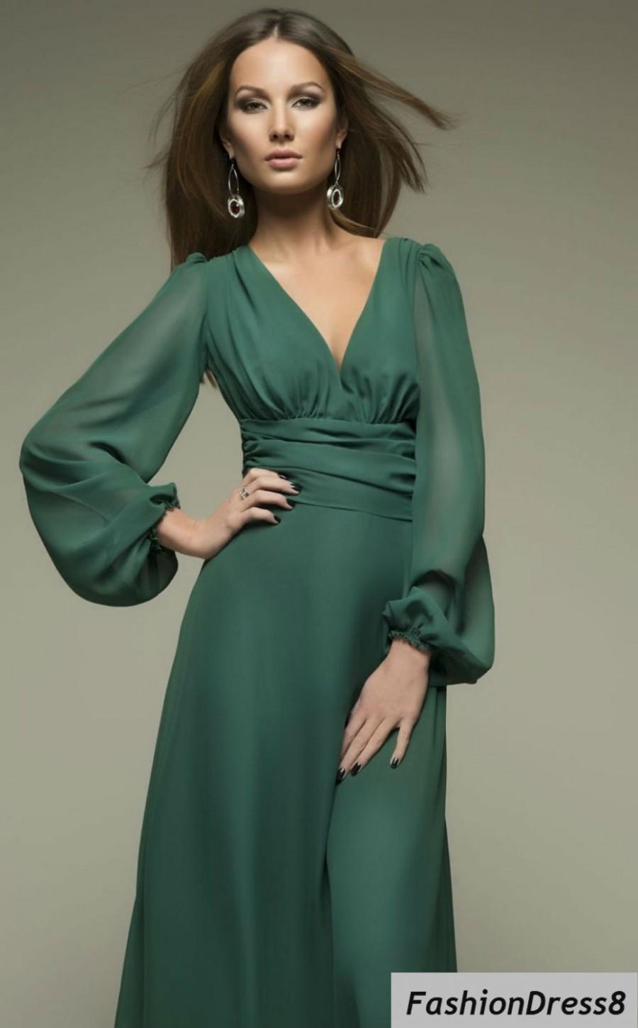 Wedding - Holiday Dress.Maxi Dress.Green Maxi Dress.Women's Clothing.Formal Chiffon Dress.