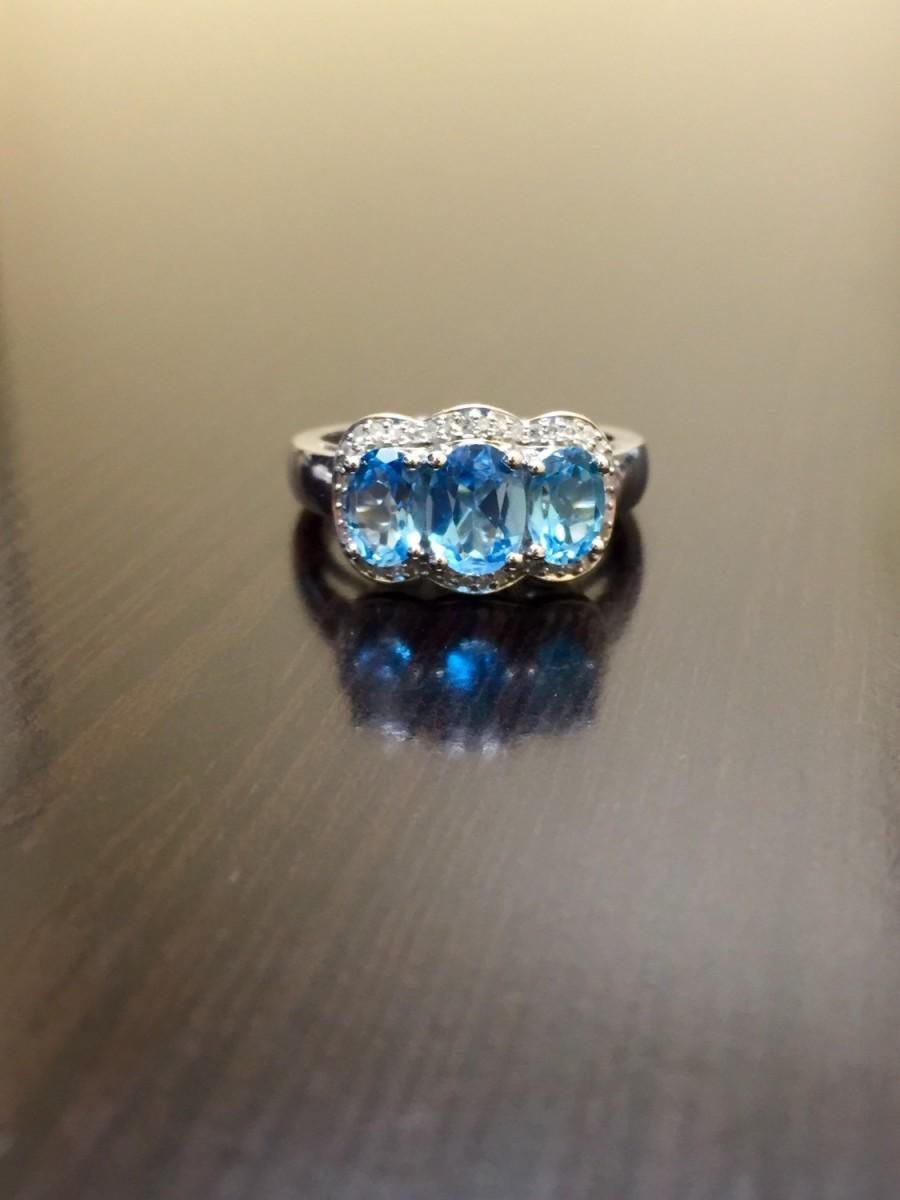 Hochzeit - Blue Topaz Engagement Ring - Blue Topaz Diamond Wedding Ring - Halo Blue Topaz Ring - Halo Diamond Ring - Blue Topaz Ring - Diamond Ring