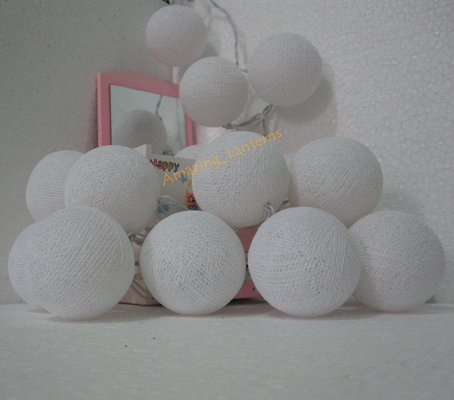 Wedding - FREE SHIPPING For White Cotton Ball String Fairy Lights Decoration for Bedroom, Wedding, Garden, Spa, party and Holiday lighting 