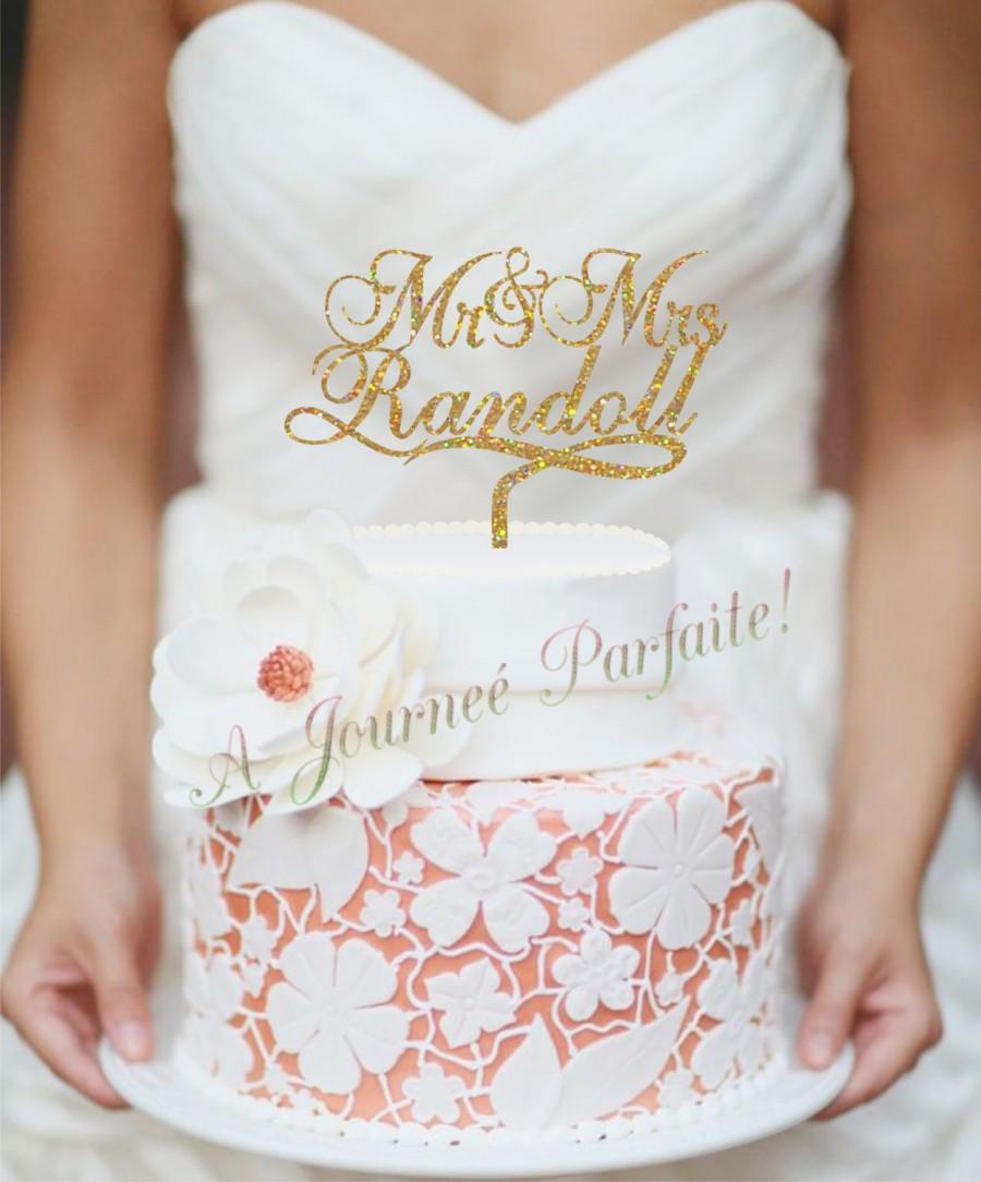 زفاف - Mr & Mrs Wedding Cake Topper Personalized with Name - Custom Topper, Choice of 50 colors [AJP17]