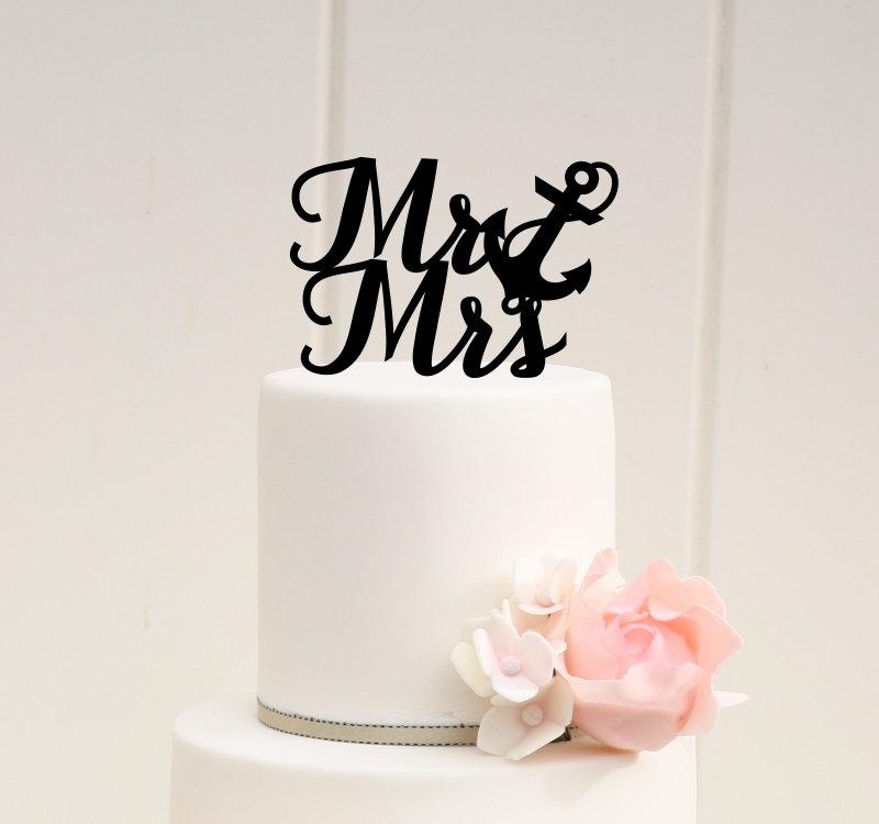 زفاف - Nautical Wedding Cake Topper Mr and Mrs with Anchor Cake Topper
