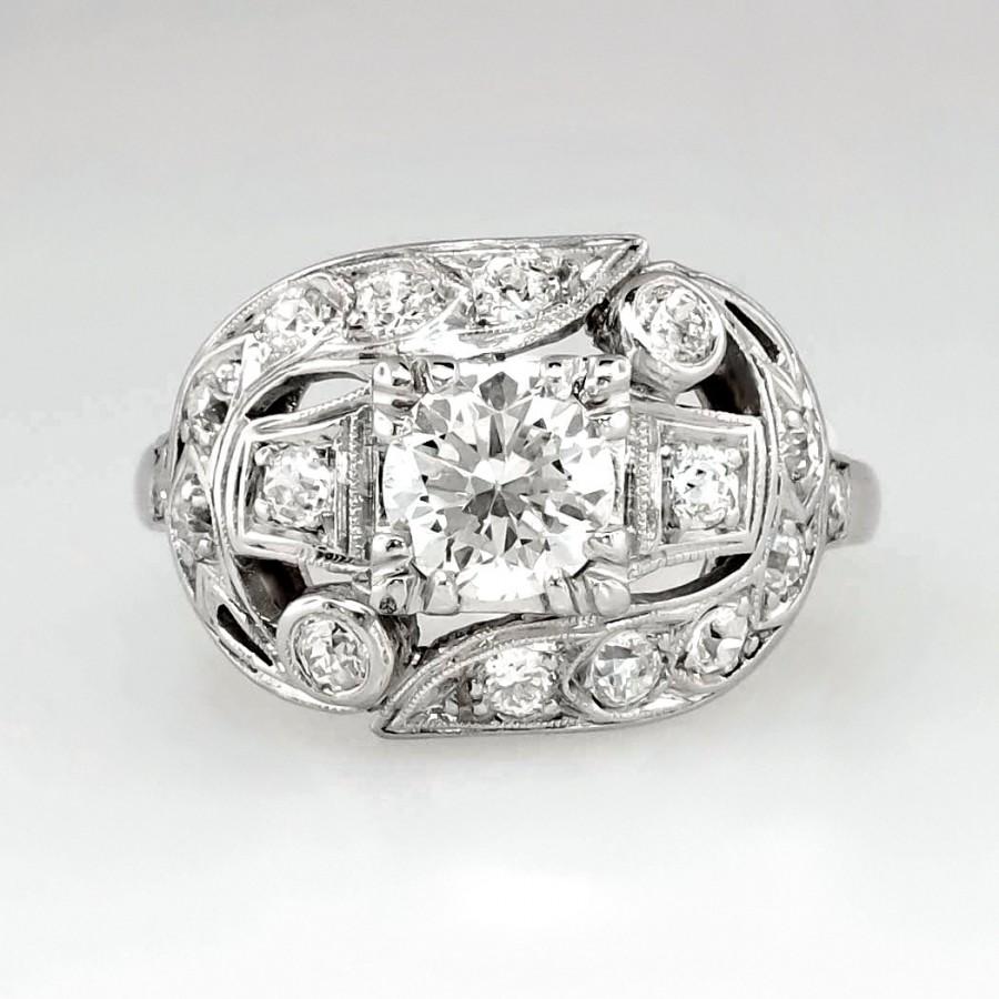 زفاف - SALE Glamorous Art Deco 1.32ctw Sparkling Diamond Engagement or Right Hand Ring Platinum