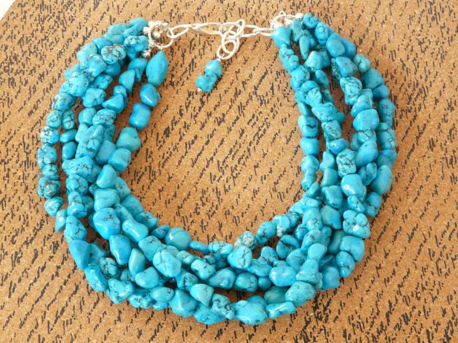 Mariage - Chunky Turquoise Necklace - Turquoise Necklace - Megan Necklace - 6 Strand Turquoise - Nugget  Necklace - Cowgirl Jewelry - Western Jewelry