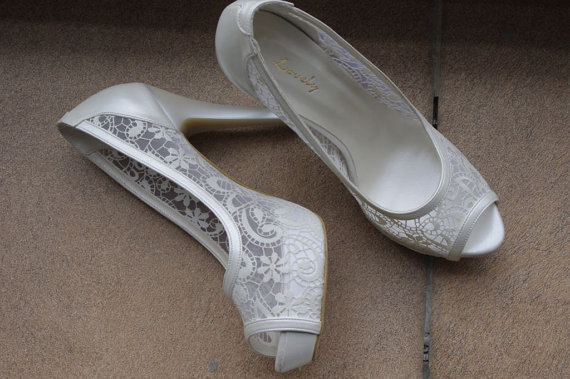 زفاف - Wedding shoes, Bridal shoes, Handmade LACE wedding shoes  + GIFT Bridal Pantyhose #4341