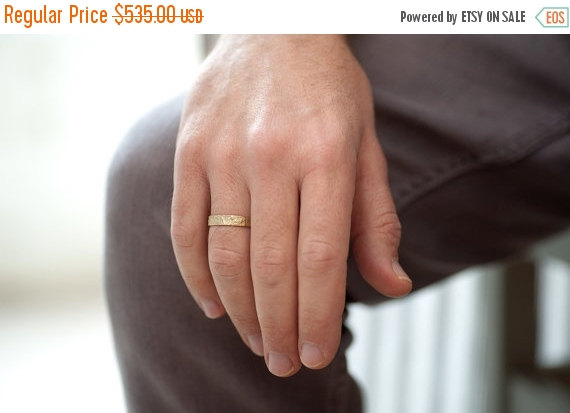 Wedding - Sale - Mens Gold Wedding Band, 14K  Solid Gold Mans Wedding Ring.