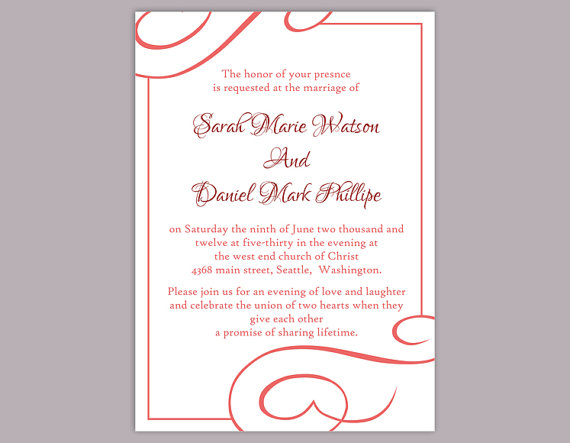 Свадьба - DIY Wedding Invitation Template Editable Word File Instant Download Printable Invitation Wine Red Wedding Invitation Elegant Red Invitations