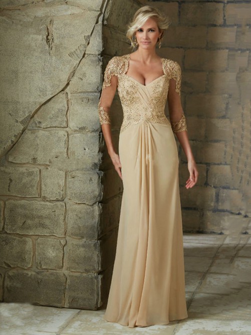Mariage - A-Line/Princess 1/2 Sleeves Chiffon Applique Sweetheart Sweep/Brush Train Mother of the Bride Dresses