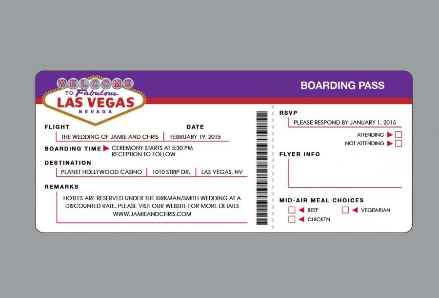 Hochzeit - Wedding Invitations - Las Vegas Vintage Retro Las Vegas Destination Airline Air Plane Ticket Wedding Invitation