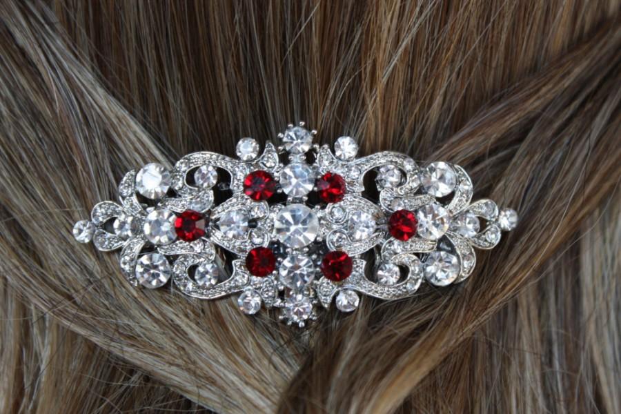 Свадьба - ruby red siam red swarovski crystal rhinestone silver bridal hair comb art deco vintage inspired wedding headpiece hair combs accessories